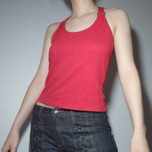 Vintage Y2K red tank top ✦ halter top with thick adjustable buckle straps